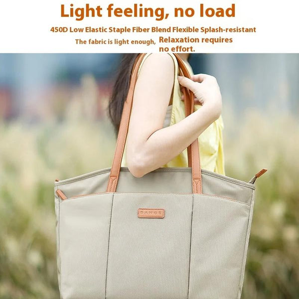 Nylon 450D Laptop Tote Shoulder Bag Multi Pocket Travel Work Khaki