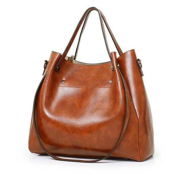 4 Pce PU Leather Tote Shoulder Crossbody Clutch Bag Handbag Card Holder Brown