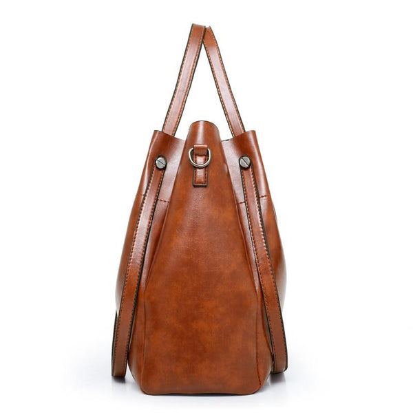 4 Pce PU Leather Tote Shoulder Crossbody Clutch Bag Handbag Card Holder Brown