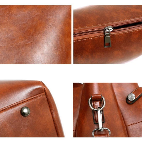 4 Pce PU Leather Tote Shoulder Crossbody Clutch Bag Handbag Card Holder Brown