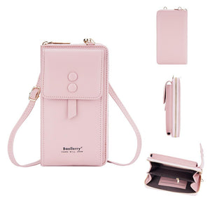 Faux PU Leather Crossbody Shoulder Phone Bag Multi Card Slots Pink