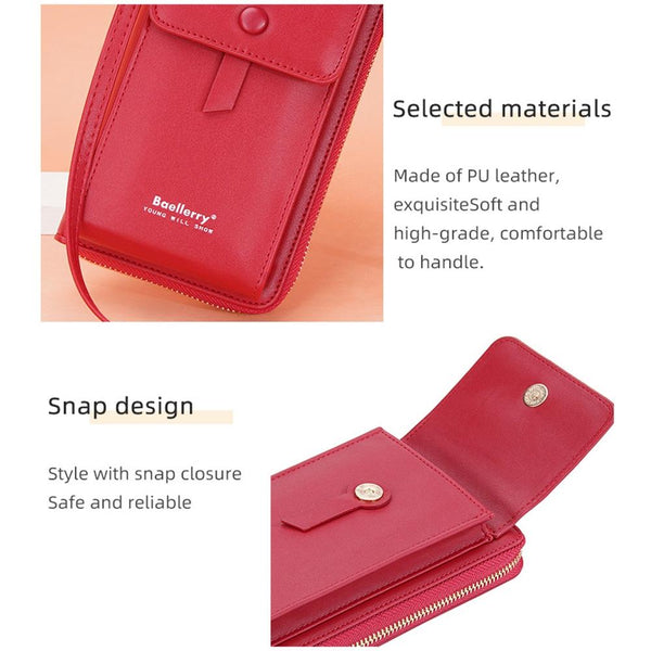 Faux PU Leather Crossbody Shoulder Phone Bag Multi Card Slots Pink