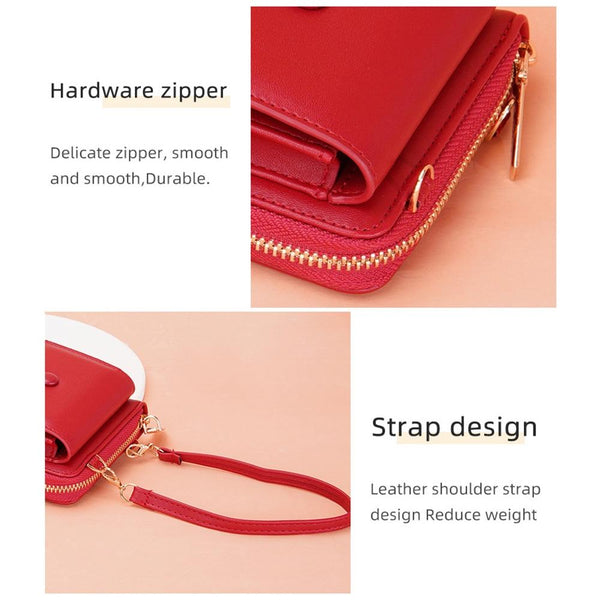 Faux PU Leather Crossbody Shoulder Phone Bag Multi Card Slots Pink