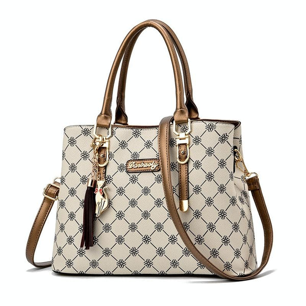 Faux PU Leather Crossbody Shoulder Bag Handbag Cat Tassel Charm Bronze