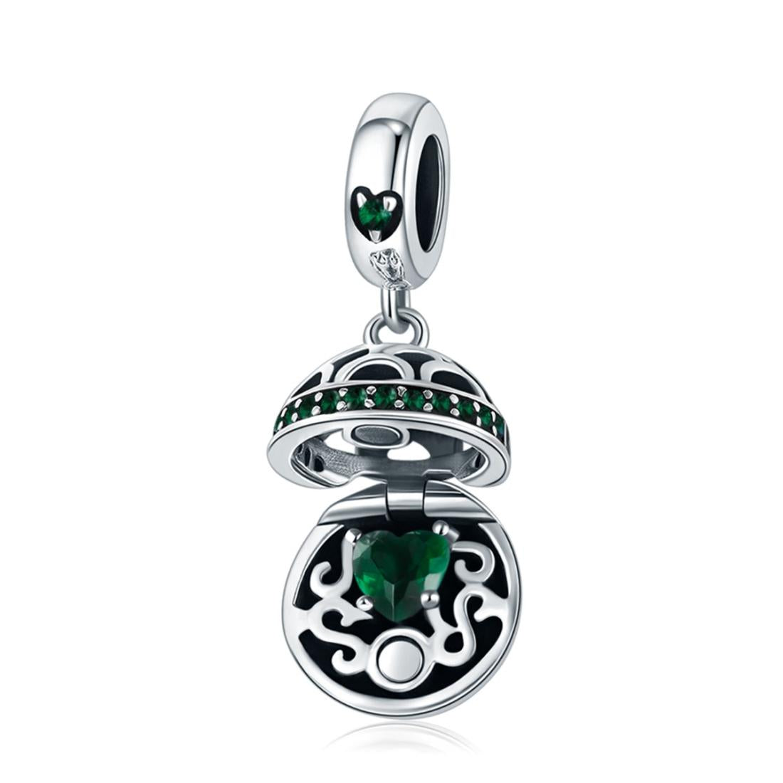 Dark Green Surprise Love Sterling Silver Bead Charm Bracelet Necklace