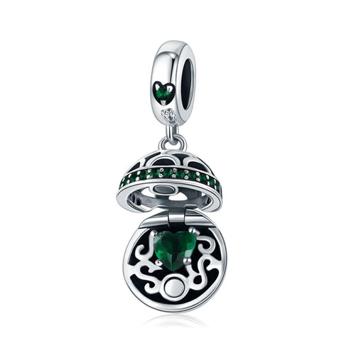 Dark Green Surprise Love Sterling Silver Bead Charm Bracelet Necklace