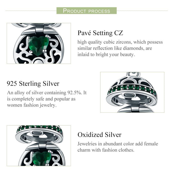 Dark Green Surprise Love Sterling Silver Bead Charm Bracelet Necklace