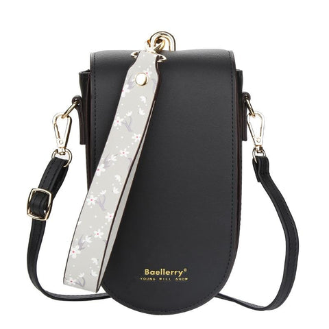 Faux PU Leather Crossbody Shoulder Bag Handbag Mobile Phone Multi Card Black