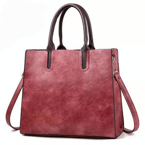Classic Faux PU Leather Square Tote Bag Handbag Shoulder Strap Rubber Pink