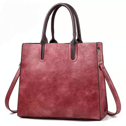 Classic Faux PU Leather Square Tote Bag Handbag Shoulder Strap Rubber Pink