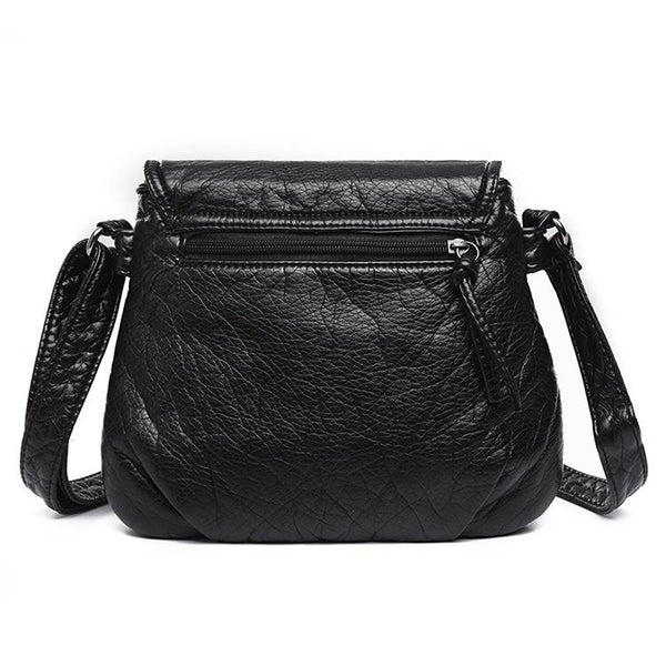 Washed Look Faux PU Leather Messenger Style Bag Handbag Multi Pocket Red