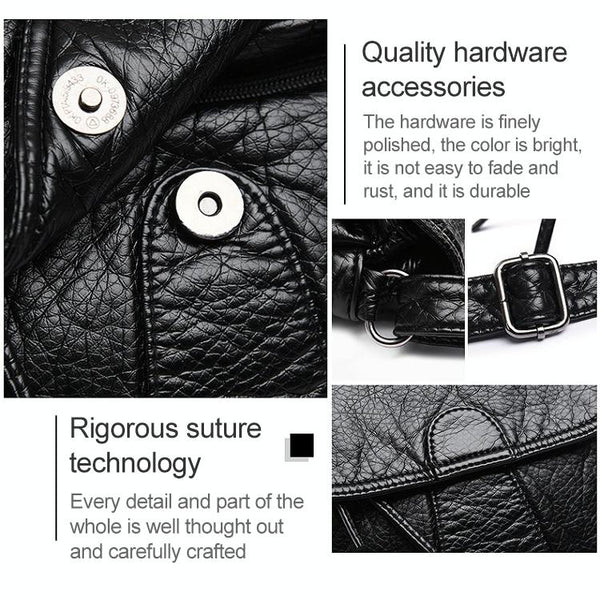 Washed Look Faux PU Leather Messenger Style Bag Handbag Multi Pocket Red