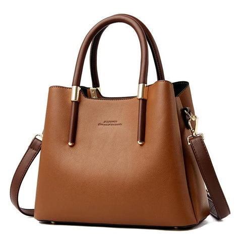 Faux PU Leather Tote Shoulder Bag Handbag Brown