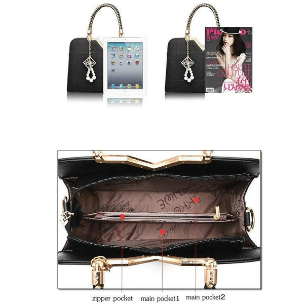 Faux PU Leather Crossbody Shoulder Bag Handbag V Top Faux Pearl Charm Pink