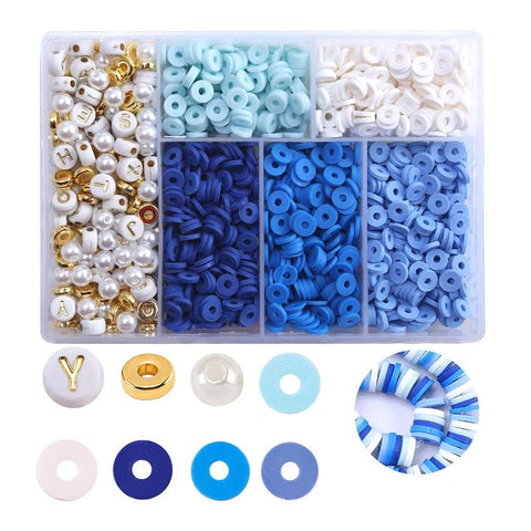 Soft Clay Pottery Bead Set For DIY Bracelets Necklaces 6 Designs Blue