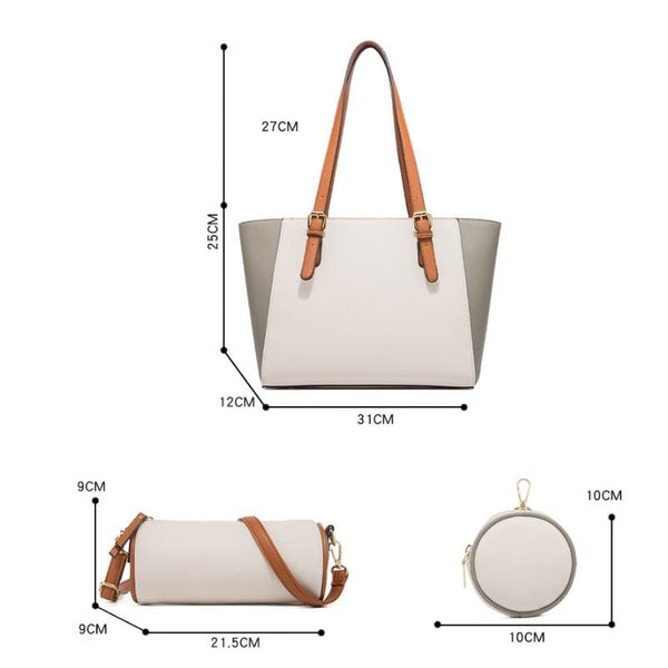 3 Pce Faux PU Leather Tote Shoulder Crossbody Bag Coin Purse Brown