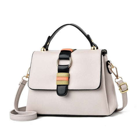Faux PU Leather Satchel Flap Top Handle Shoulder Bag Handbag Rice Grey