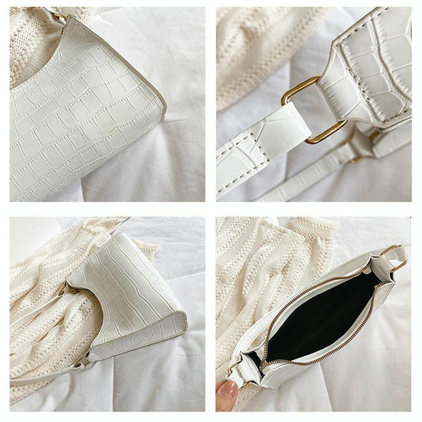 Small Square Stone Pattern PU Leather Underarm Shoulder Bag Handbag Pink