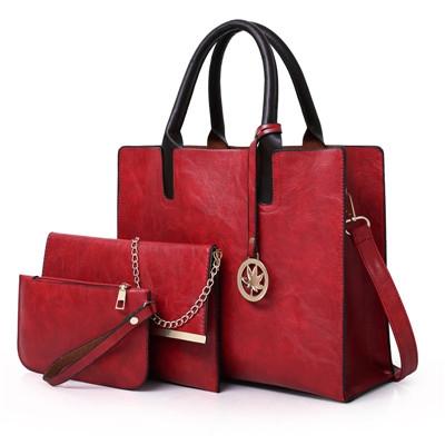 3 Pce Faux PU Leather Tote Crossbody Shoulder Clutch Bag Pouch Red
