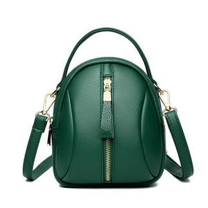 Faux PU Leather Shoulder Bag Handbag Multi Pocket Detachable Strap Tea Green
