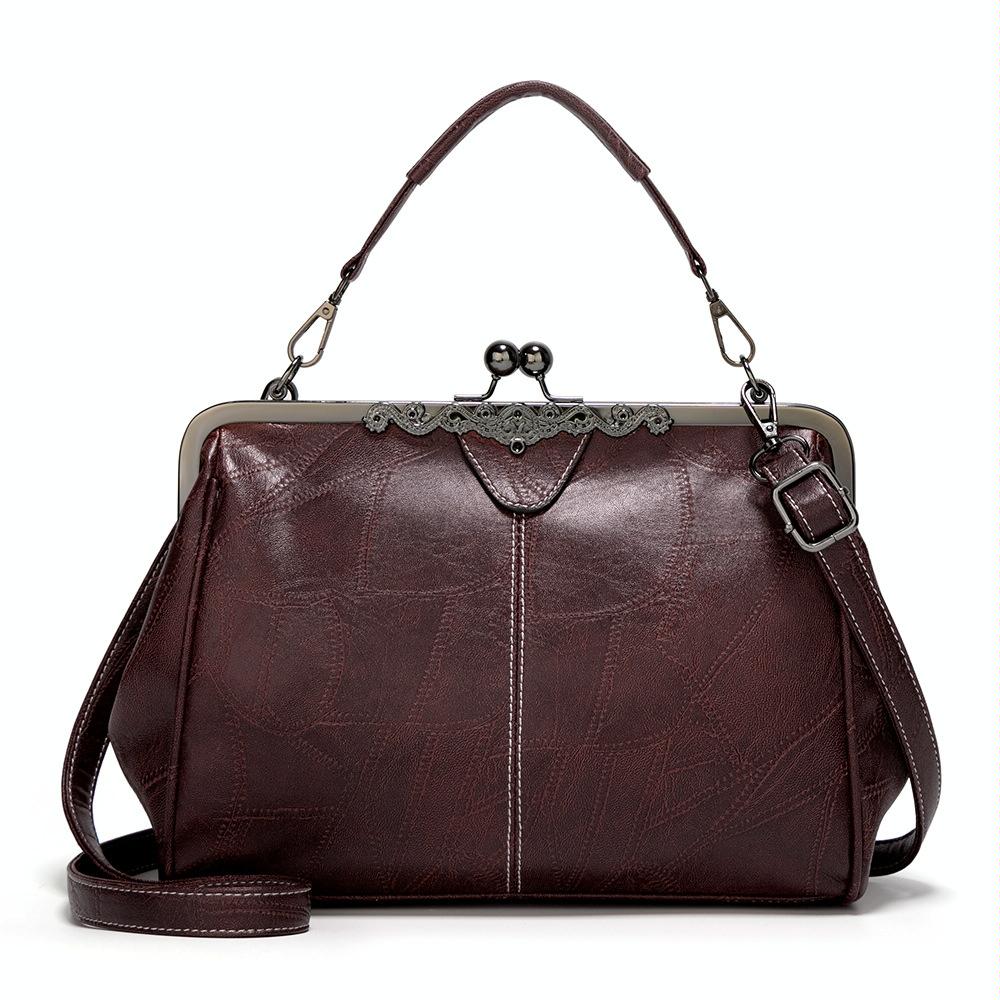 Purse Style Clasp PU Leather Crossbody Shoulder Bag Handbag Vintage Buckle Coffee