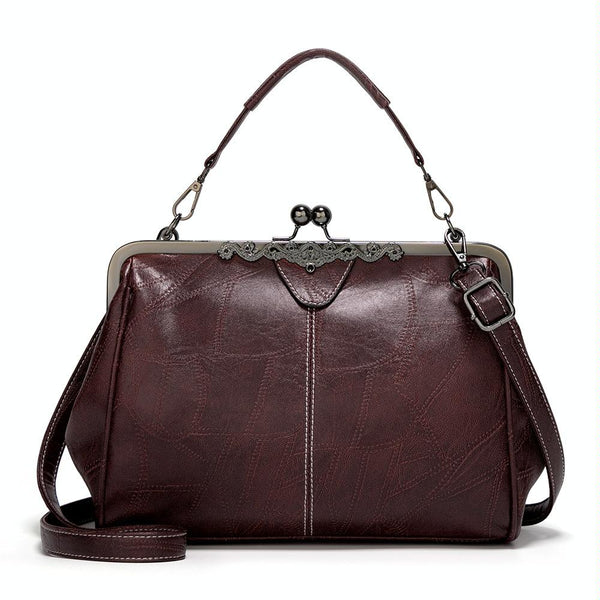 Purse Style Clasp PU Leather Crossbody Shoulder Bag Handbag Vintage Buckle Coffee