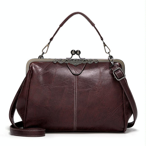 Purse Style Clasp PU Leather Crossbody Shoulder Bag Handbag Vintage Buckle Coffee