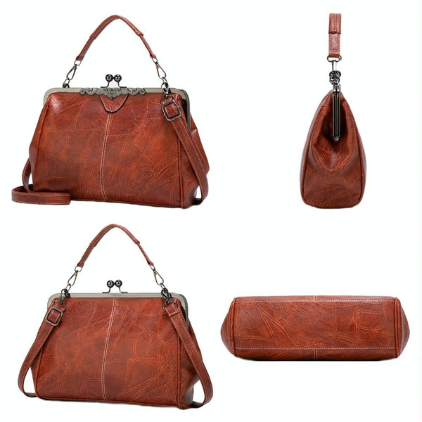 Purse Style Clasp PU Leather Crossbody Shoulder Bag Handbag Vintage Buckle Coffee