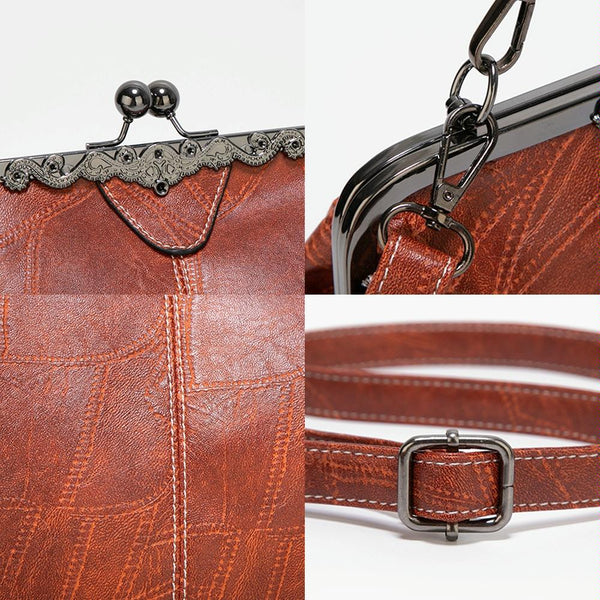 Purse Style Clasp PU Leather Crossbody Shoulder Bag Handbag Vintage Buckle Coffee