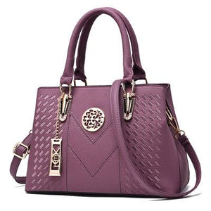 Embroidered Gold Trim Accent PU Leather Crossbody Bag Handbag Purple