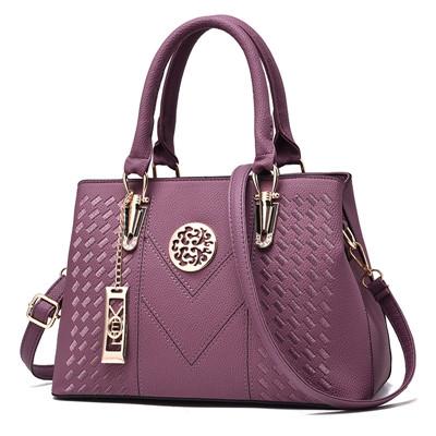 Embroidered Gold Trim Accent PU Leather Crossbody Bag Handbag Purple