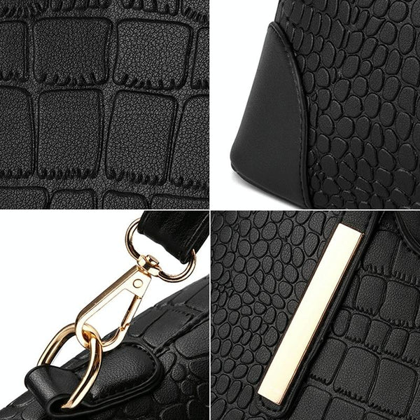 2 Pce Faux Crocodile PU Leather Tote Shoulder Clutch Bag Handbag Set Wine Red