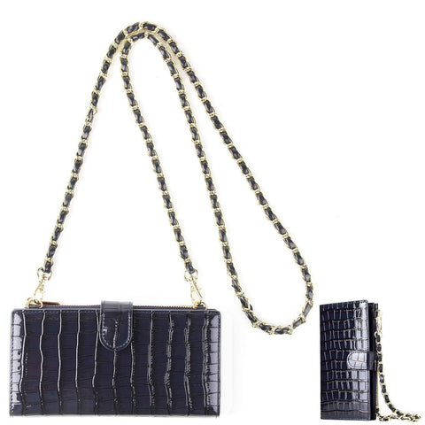 Faux PU Leather Crocodile Crossbody Shoulder Bag Chain Straps Sapphire Blue