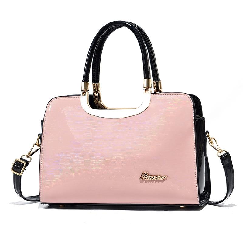 Faux PU Leather Tote Shoulder Bag Handbag Gold Hardware Pink Black