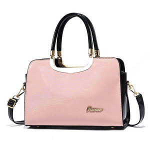 Faux PU Leather Tote Shoulder Bag Handbag Gold Hardware Pink Black