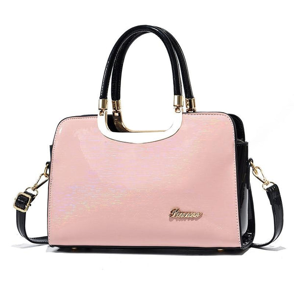 Faux PU Leather Tote Shoulder Bag Handbag Gold Hardware Pink Black