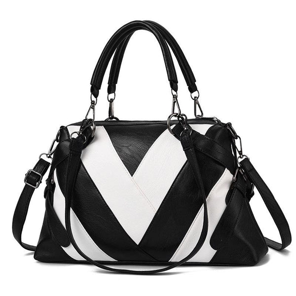 Geometric Soft PU Leather Shoulder Crossbody Bag Handbag Black White