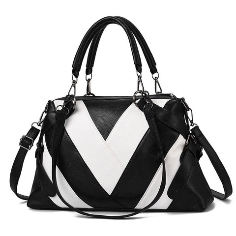 Geometric Soft PU Leather Shoulder Crossbody Bag Handbag Black White