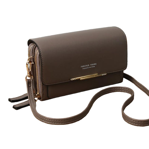 Faux PU Leather Crossbody Clutch Bag Handbag Multi Pocket Brown