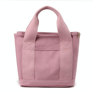 Durable Canvas Multi Compartment Top Handle Tote Bag Handbag Pink