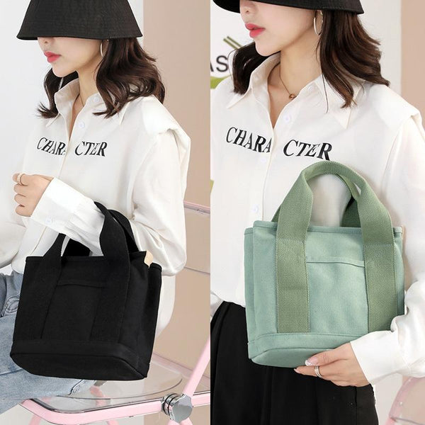 Durable Canvas Multi Compartment Top Handle Tote Bag Handbag Pink