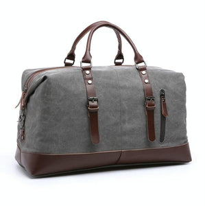 Washed Canvas Leather Accent Duffel Bag Travel Sport Holiday Trips Grey