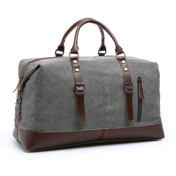 Washed Canvas Leather Accent Duffel Bag Travel Sport Holiday Trips Grey