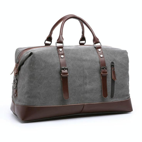 Washed Canvas Leather Accent Duffel Bag Travel Sport Holiday Trips Grey