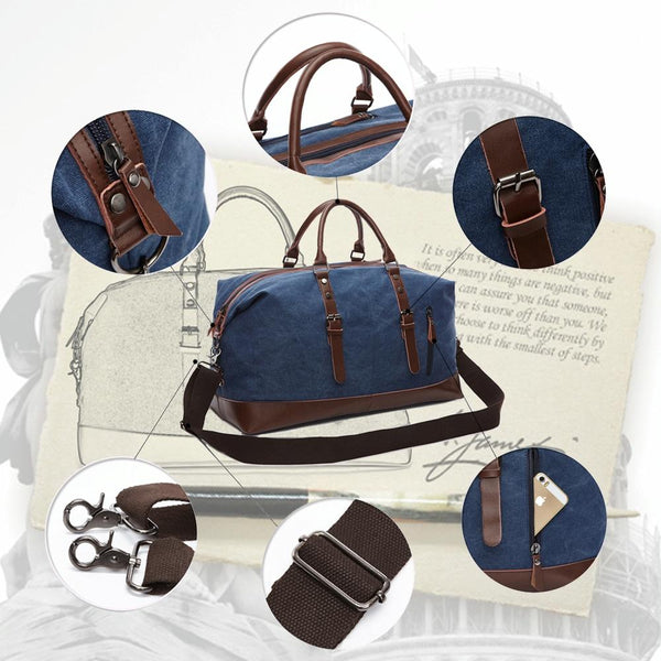 Washed Canvas Leather Accent Duffel Bag Travel Sport Holiday Trips Grey