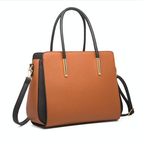 4 Pce Faux PU Leather Tote Shoulder Pouch Clutch Bag Handbag Card Holder Brown