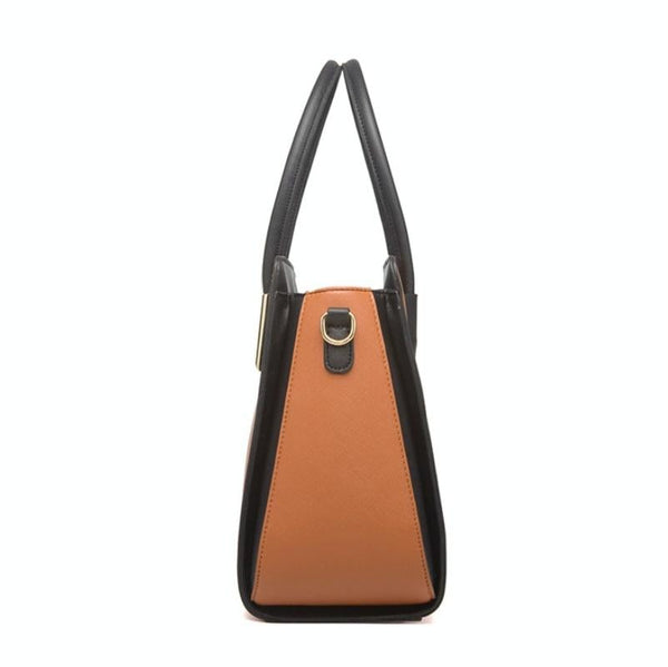 4 Pce Faux PU Leather Tote Shoulder Pouch Clutch Bag Handbag Card Holder Brown