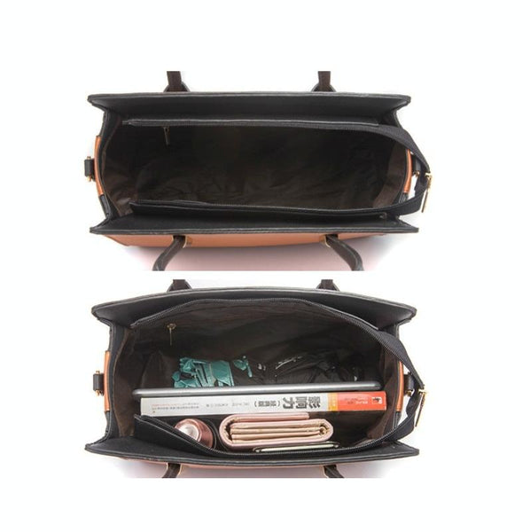 4 Pce Faux PU Leather Tote Shoulder Pouch Clutch Bag Handbag Card Holder Brown