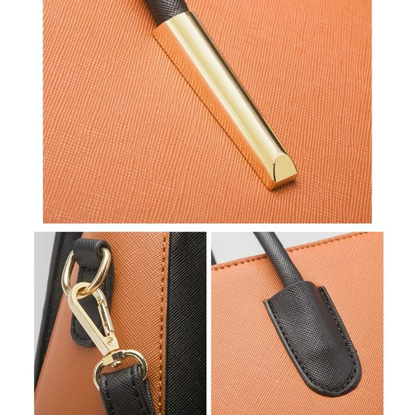 4 Pce Faux PU Leather Tote Shoulder Pouch Clutch Bag Handbag Card Holder Brown