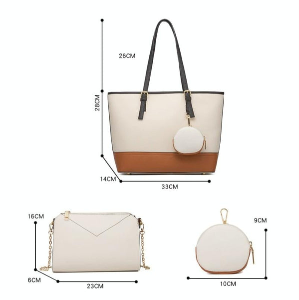 4 Pce Faux PU Leather Tote Shoulder Pouch Clutch Bag Handbag Card Holder Brown